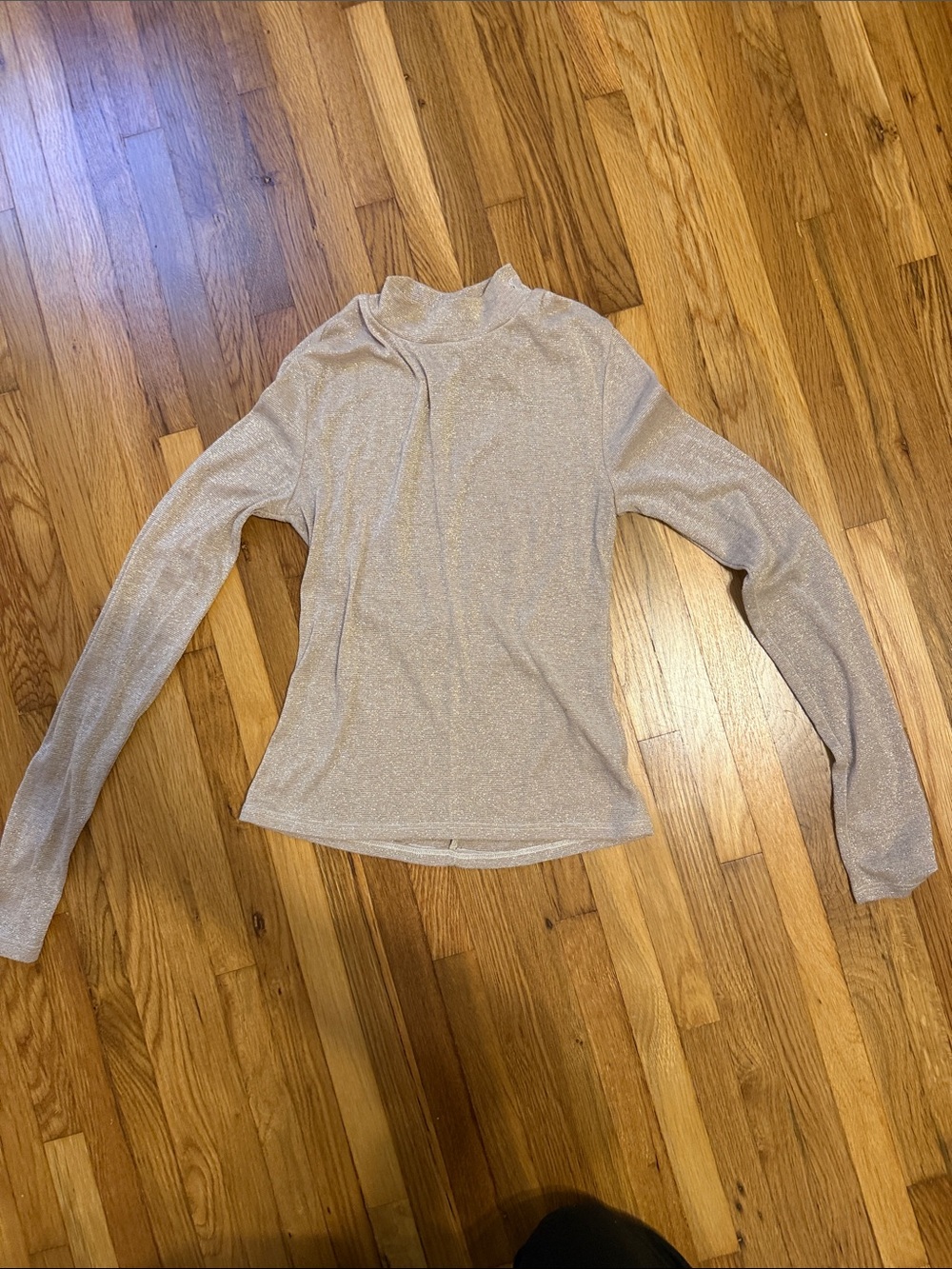 Reformation Shimmer Mock Neck Long-Sleeve Top in Light Beige